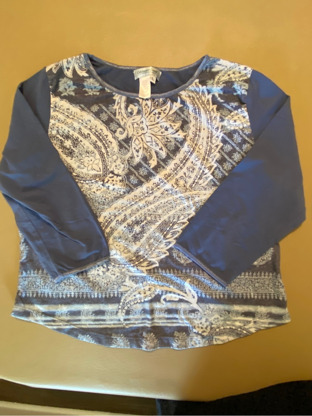 Coldwater Creek Blue and Cream Paisley Scoop Neck Top